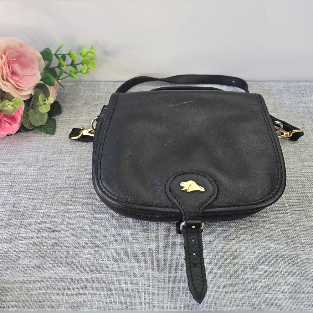 Roots Vintage‎ Shoulder Bag Saddle Crossbody Black Leather Purse Bag